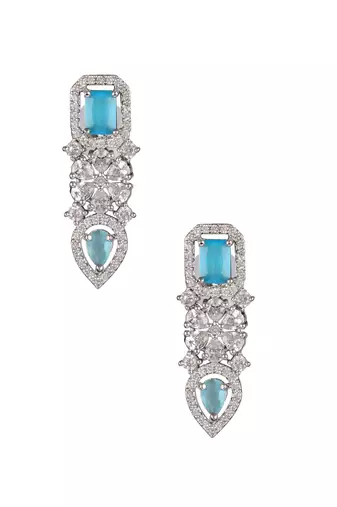 Rhodium-plated cz mint stone-studded handcrafted jewellery set