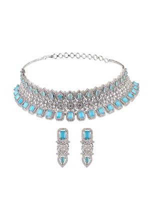Rhodium-plated cz mint stone-studded handcrafted jewellery set 5
