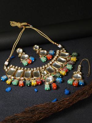 24ct gold-plated multi pearls kundan studded jewellery set 3