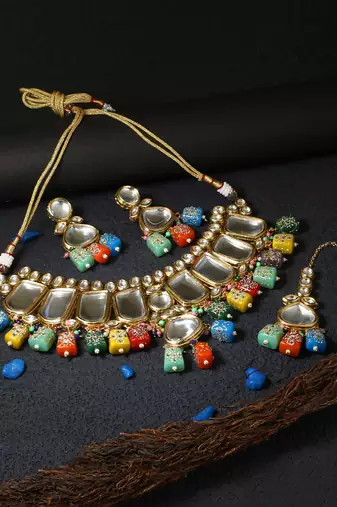 24ct gold-plated multi pearls kundan studded jewellery set