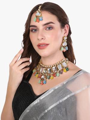24ct gold-plated multi pearls kundan studded jewellery set 1