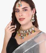 24ct gold-plated multi pearls kundan studded jewellery set