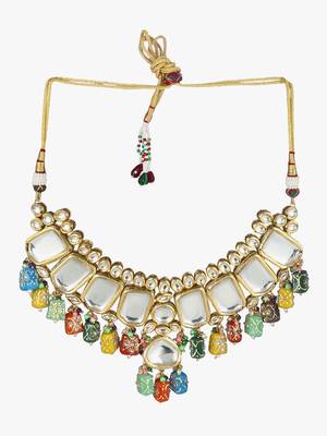 24ct gold-plated multi pearls kundan studded jewellery set 5