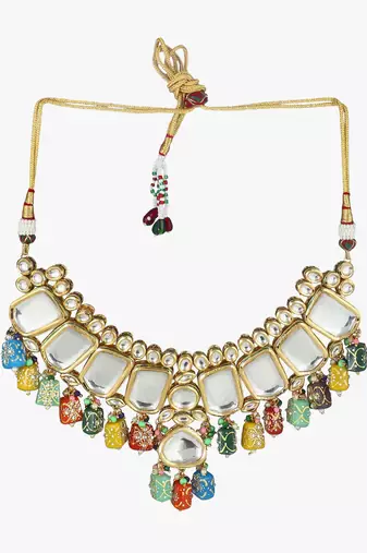 24ct gold-plated multi pearls kundan studded jewellery set