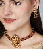 Gold-plated godess-temple stones chocker and earrings set
