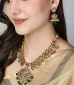 Gold-plated stone & pearl peacock design jewellery set