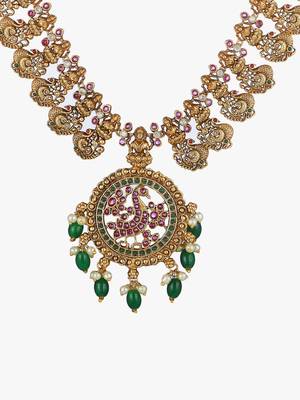 Gold-plated stone & pearl peacock design jewellery set 4
