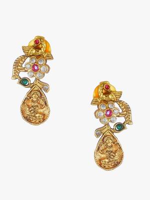 Gold-plated godess-temple with stone & pearl antique jewellery set 1