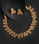 Women gold-plated stone-studded necklace and earrings set
