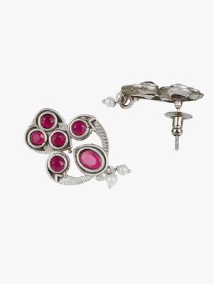 Oxidized stone-studded pearl-beaded choker and earrings set 1