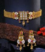 24ct gold-plated stones-studded choker with earring set