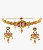 24ct gold-plated stones-studded choker with earring set