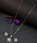 Siver-plated round cz stone pendant set with chain & earrings