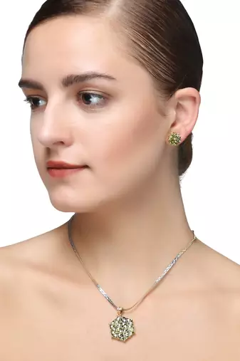 24ct women gold-plated antique  green jewellery set
