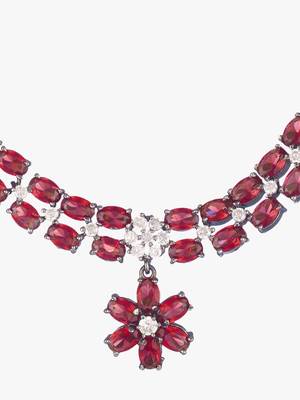 Gold-plated silver-toned  pink stone-studded handcrafted jewellery set 4