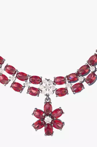 Gold-plated silver-toned  pink stone-studded handcrafted jewellery set