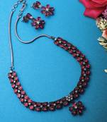 Gold-plated silver-toned  pink stone-studded handcrafted jewellery set