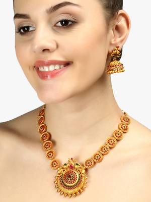 Women 24kt gold-plated  pink stone antique jewellery set 1