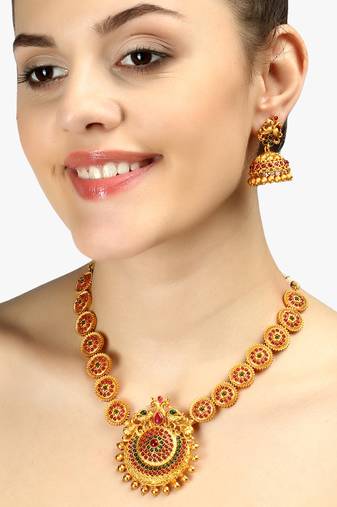 Women 24kt gold-plated  pink stone antique jewellery set