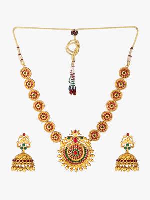 Women 24kt gold-plated  pink stone antique jewellery set 2
