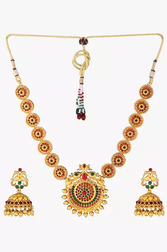 Women 24kt gold-plated  pink stone antique jewellery set
