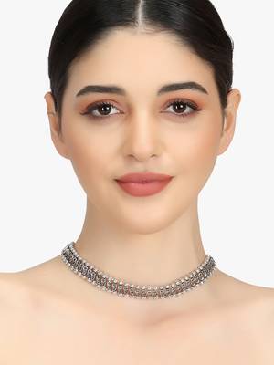Silver-toned brass silver-plated oxidised necklace 4