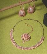 24-ct rose gold-plated white  pink cz-studded jewellery set