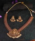 Gold-plated godess-temple pearl-beaded necklace and earrings set