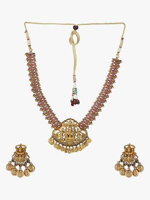 Gold-plated godess-temple pearl-beaded necklace and earrings set 2