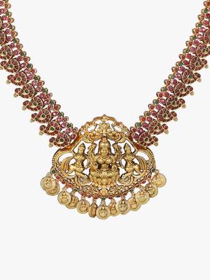Gold-plated godess-temple pearl-beaded necklace and earrings set 3