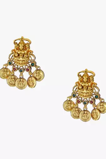 Gold-plated godess-temple pearl-beaded necklace and earrings set
