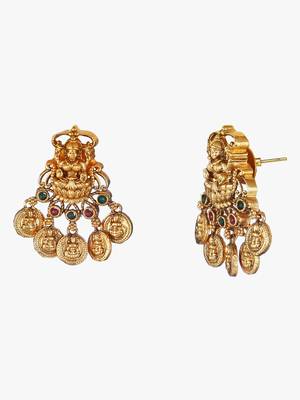 Gold-plated godess-temple pearl-beaded necklace and earrings set 5