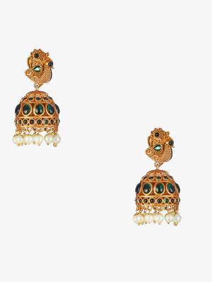 Gold-plated green stone-studded chocker and earrings set 4