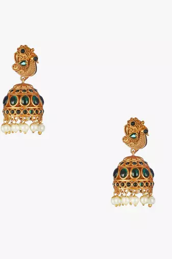 Gold-plated green stone-studded chocker and earrings set
