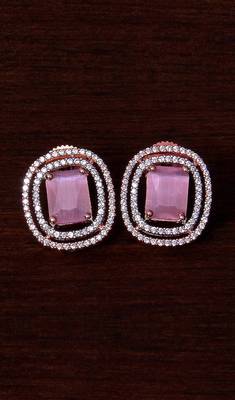 Rose Gold Plated Pink Stone Embellished American Diamond Stud 216ED293 1