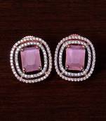 Rose Gold Plated Pink Stone Embellished American Diamond Stud 216ED293