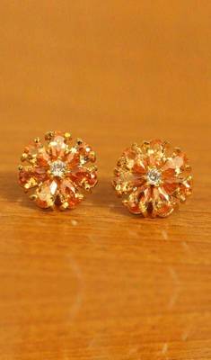 Champagne Colour Flower Pattern Gold Plated Earrings 1