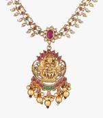 Gold-plated godess-temple with stone & pearl antique jewellery set