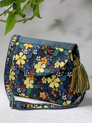 rangoli green & multi floral printed polycotton sling bag 2