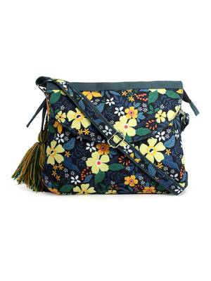 rangoli green & multi floral printed polycotton sling bag 3