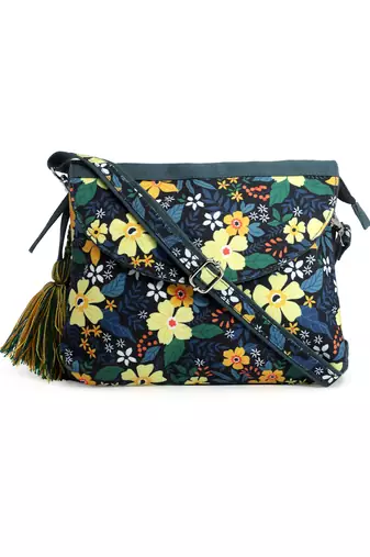 rangoli green & multi floral printed polycotton sling bag