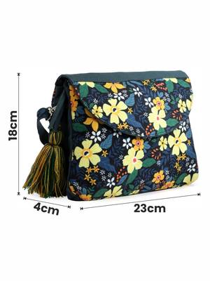 rangoli green & multi floral printed polycotton sling bag 4