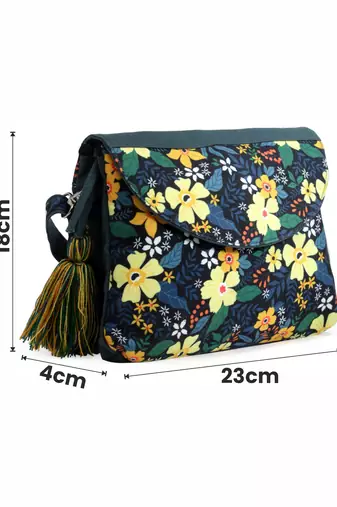 rangoli green & multi floral printed polycotton sling bag