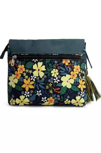 rangoli green & multi floral printed polycotton sling bag
