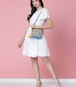 rangoli blue, yellow & multi graphic printed polycotton sling bag