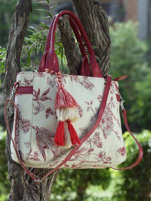 jungle off white & wine toile jacquard cotton handheld bag 2