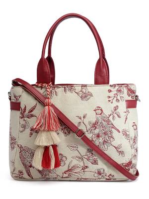 jungle off white & wine toile jacquard cotton handheld bag 3