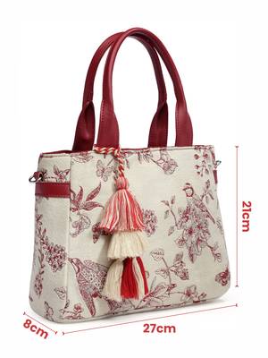 jungle off white & wine toile jacquard cotton handheld bag 4