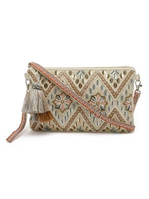boho natural & pastel multi embellished handloom cotton sling bag 3