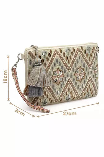 boho natural & pastel multi embellished handloom cotton sling bag